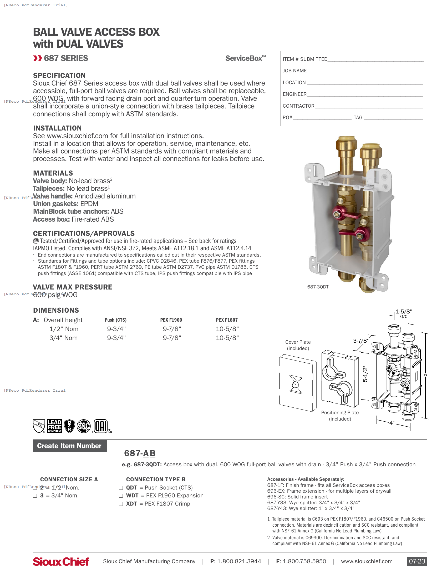 687 SERIES - SERVICEBOX DUAL VALVE ACCESS BOX - SPEC SHEET.PDF Specification Document